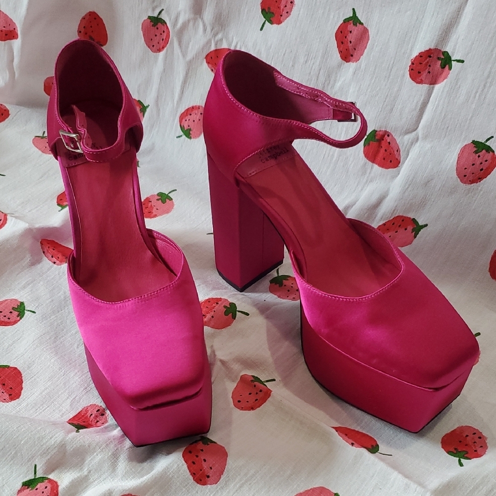 Vibrant Fuchsia Platform Block Heels with Ankle Strap